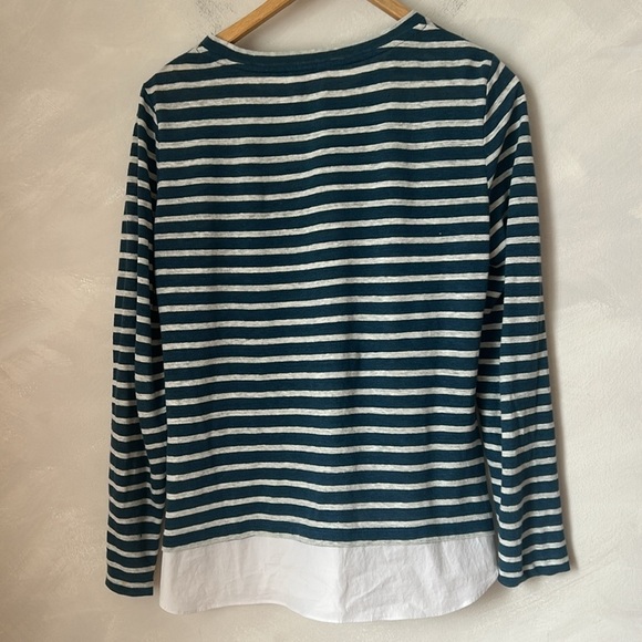 Tory Burch linen jersey pullover blue peninsula striped mixed fabric sz small - Picture 9 of 9